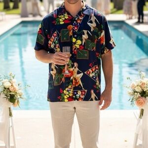 🎱 Koman Sport “Island Billiards” Pool Hall Hawaiian Shirt - Size M 🌴